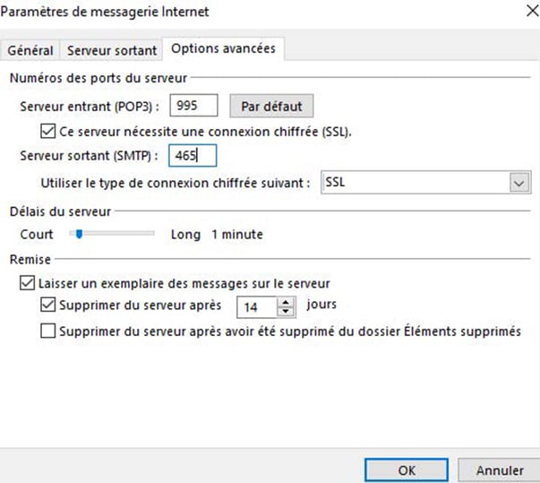 hack Premisse Beheren Configuration Outlook POP / SMTP - Pexys Suisse